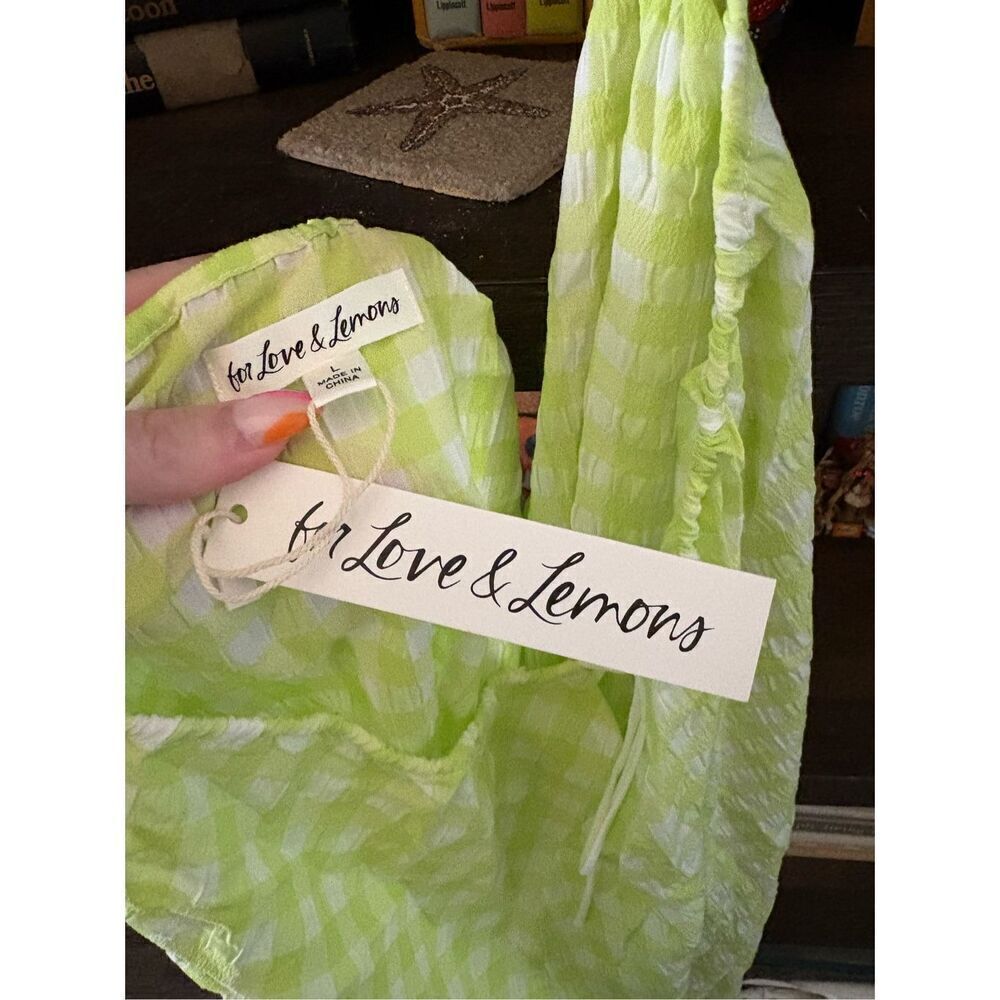 NWT For Love & Lemons Maureen Green & White Gingham Midi Dress Size Large - Picture 6 of 11